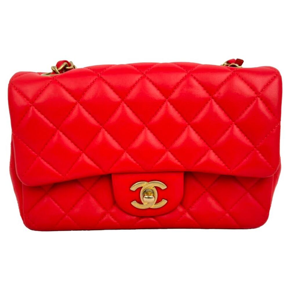 Chanel Mini Classic Single Flap Crossbody Bag in Red Lambskin Leather